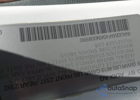 2019 Audi A4 40 Premium/40 Titanium Premium from USA, damaged, VIN WAUGMAF45KN008990